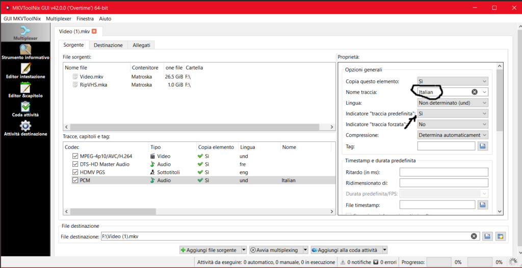 mkvtool selezionare traccia 