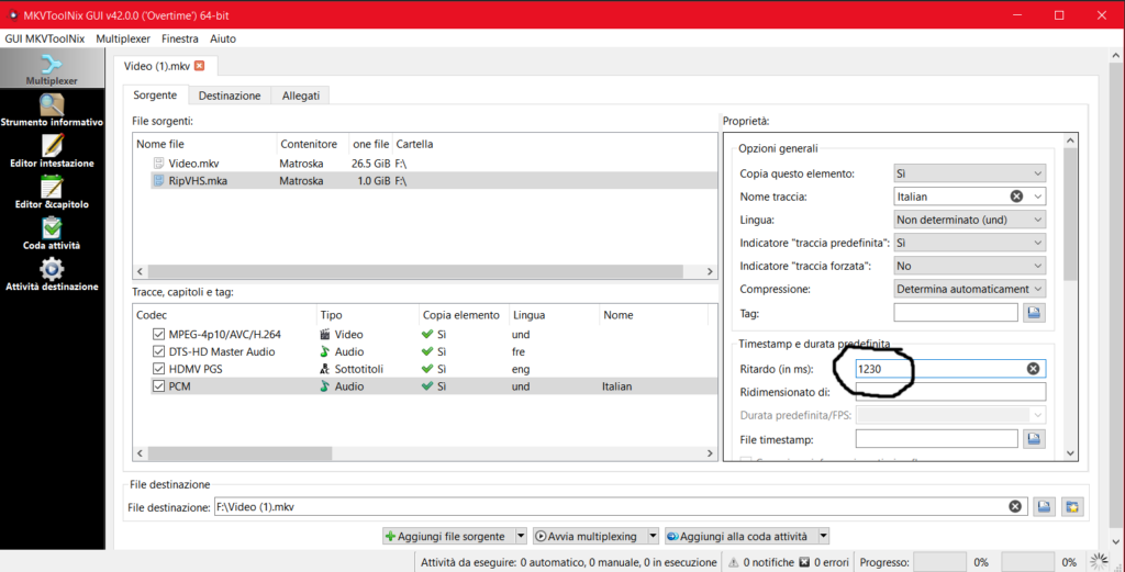 mkvtool impostare ritardo